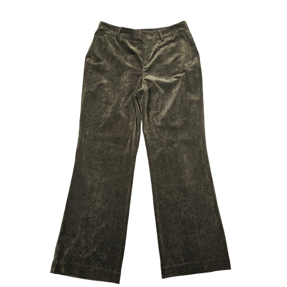 Coldwater Creek Pants Womens 14 Green Velour Straight Leg Stretch Dress Pockets